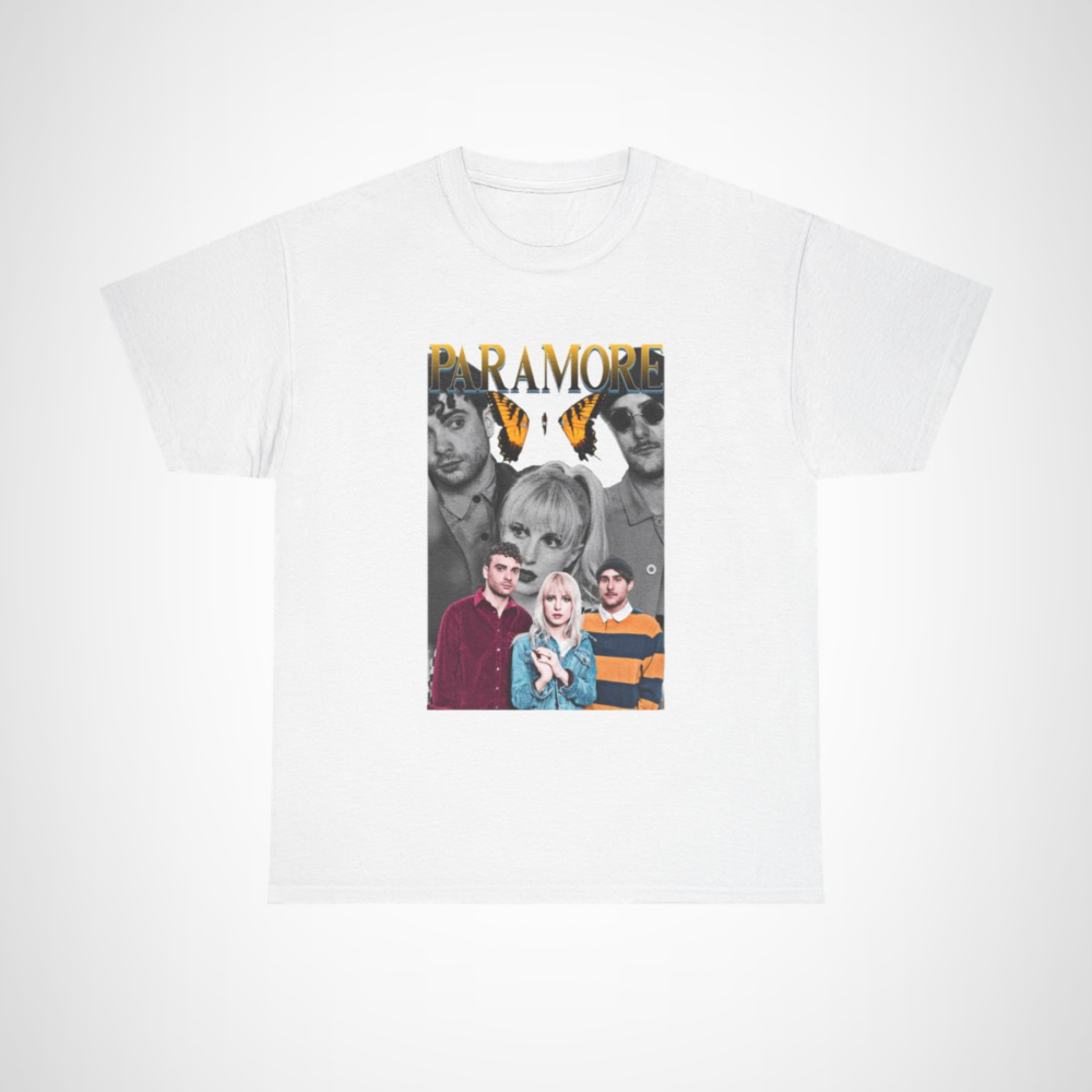 Vintage Paramore t-shirt with butterflies design, perfect for fans White colour