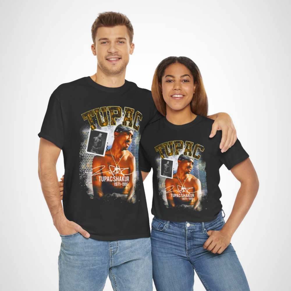 Vintage-style Tupac Shakur tribute t-shirt with graphic design