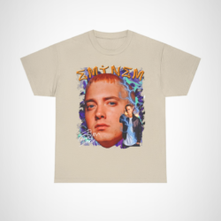 Eminem Lightning Graphic Tee featuring vibrant hip hop art design Sand colour