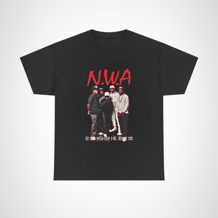 N.W.A. tribute t-shirt showcasing iconic members in bold graphics Black colour