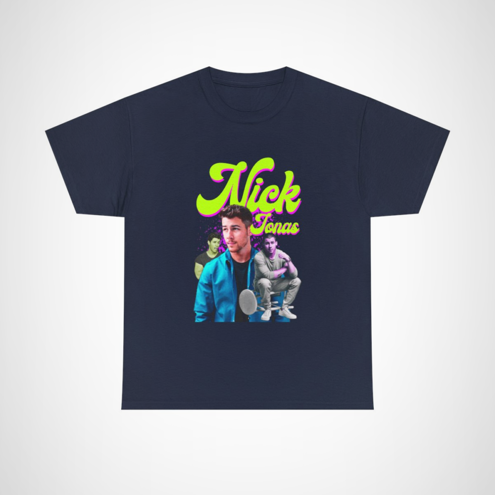 Nick Jonas Pop Art Vintage Graphic T-shirt for music fans Navy colour