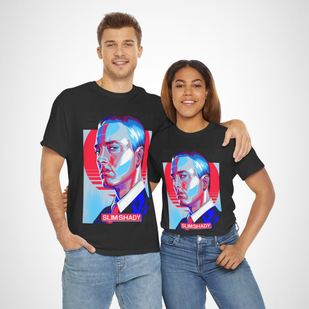 Slim Shady Pop Art T-Shirt featuring vibrant design inspired by hip-hop culture