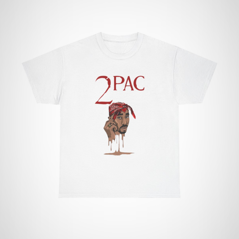 Vintage 2Pac Hip Hop Icon Graphic Tee with illustration of 2Pac wearing a bandana White colour