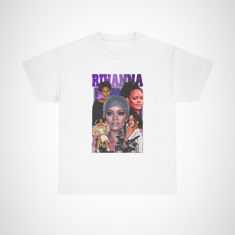 Stylish Rihanna Glamorous Collage T-Shirt showcasing iconic pop star images White colour