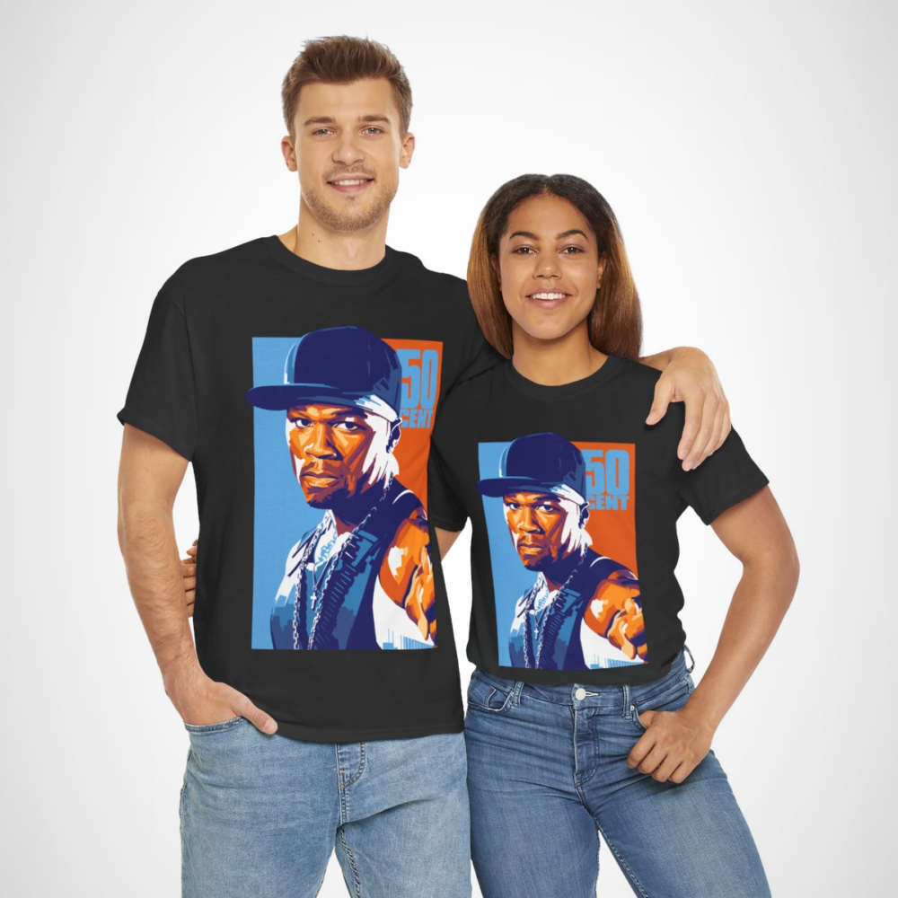 50 Cent graphic tee showcasing hip hop culture and style