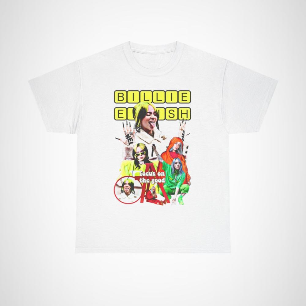 Billie Eilish Focus On The Good t-shirt featuring vibrant design White colour