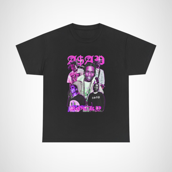 ASAP Rocky Vintage Collage T-Shirt featuring a vibrant design for hip-hop fans Black colour