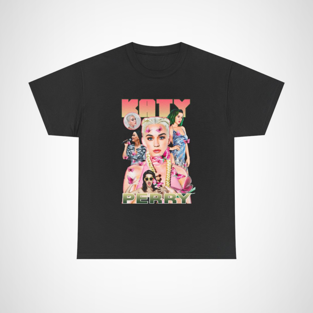 Katy Perry inspired t-shirt with colorful butterflies design Black colour