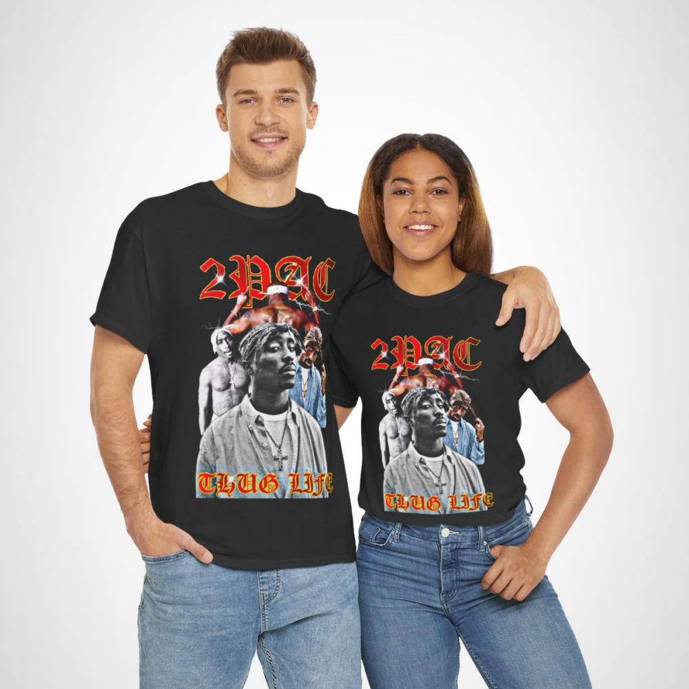 2PAC Thug Life Retro Graphic Tee showcasing bold graphics and tribute to a hip hop legend