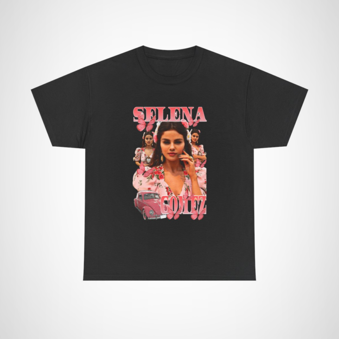 Floral Butterfly Selena Gomez T-Shirt design with vibrant colors and stylish patterns Black colour