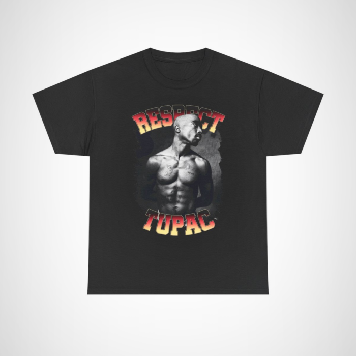 Respect Tupac Graphic Tee featuring bold text and striking image of Tupac Shakur Black colour