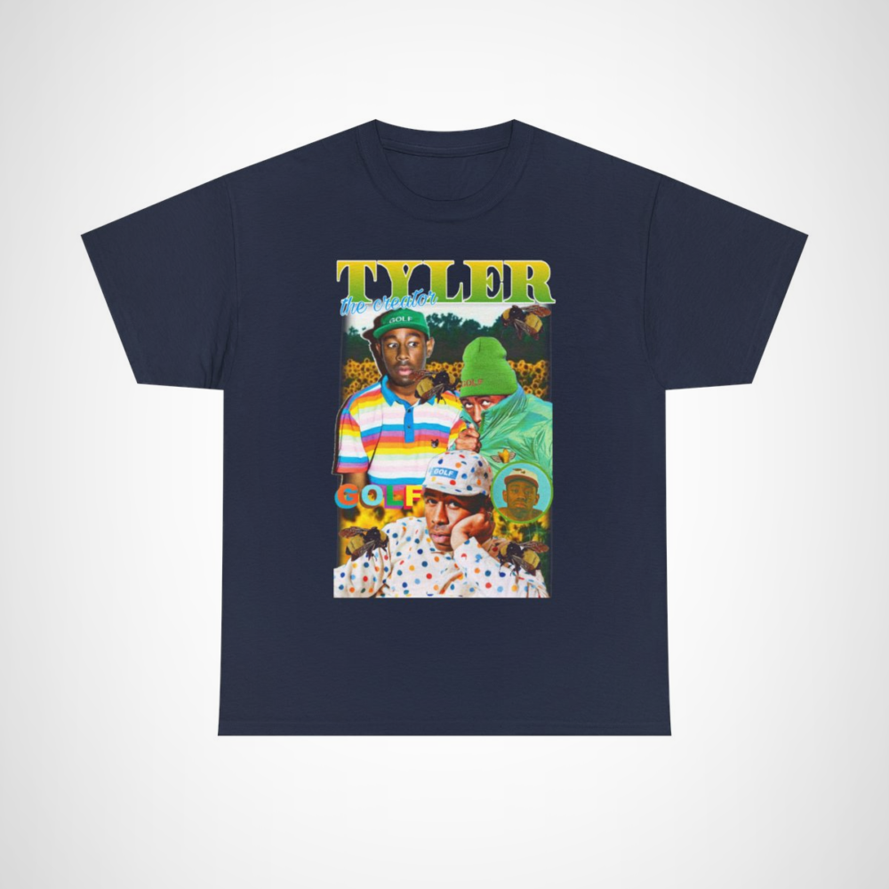 Vibrant Tyler the Creator inspired graphic t-shirt design Navy colour