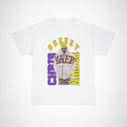 Vibrant Chris Brown Lakers Vibes Tee displayed on a casual setting White colour
