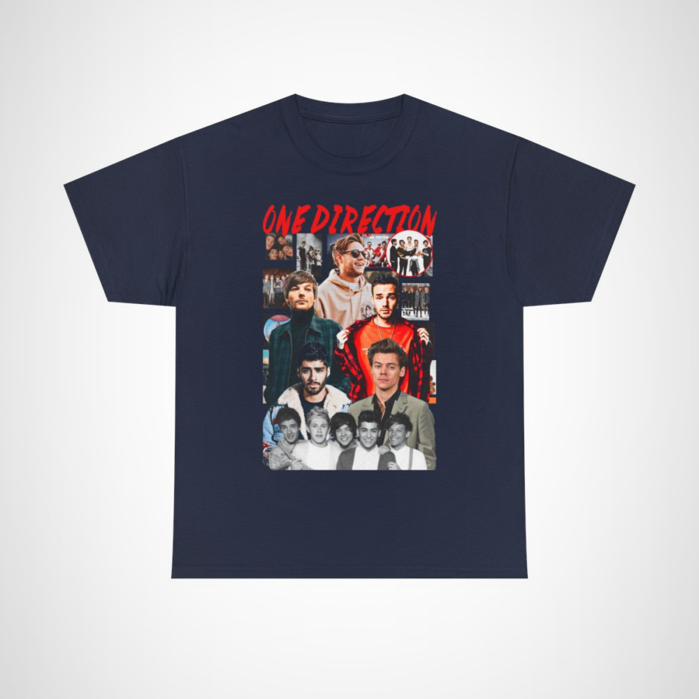 One Direction Vintage Collage T-Shirt featuring classic band photos Navy colour