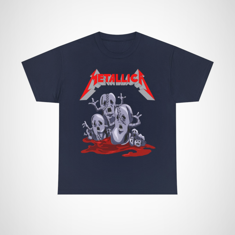 Metallica inspired graphic tee featuring spooky skulls design Navy colour