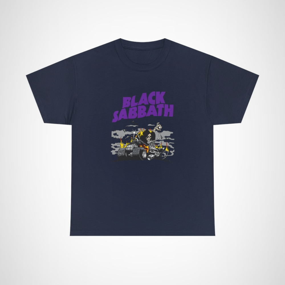 Vintage Black Sabbath Skull Hot Rod T-Shirt for music lovers Navy colour