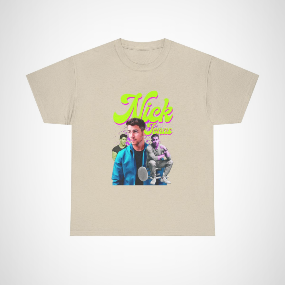 Nick Jonas Pop Art Vintage Graphic T-shirt for music fans Sand colour