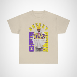 Vibrant Chris Brown Lakers Vibes Tee displayed on a casual setting Sand colour