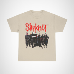 Slipknot band t-shirt featuring iconic band design, perfect for heavy metal fans Sand colour