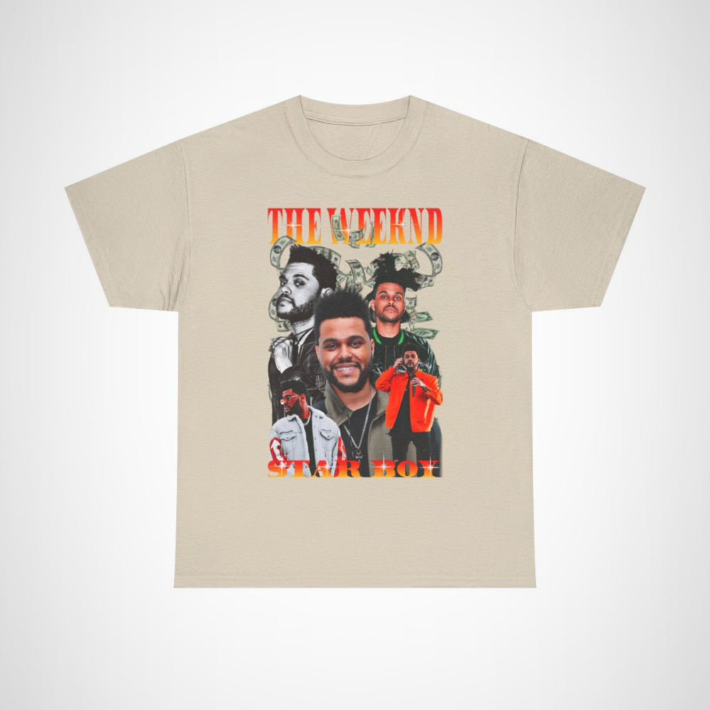 The Weeknd Star Boy Music Inspired T-Shirt showcasing unique design and high-quality material Sand colour