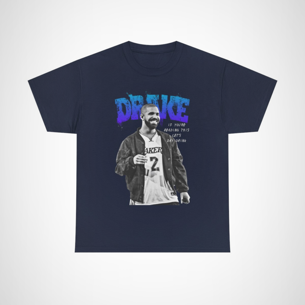 Drake Day Drink T-Shirt featuring bold graphics and fun slogan Navy colour