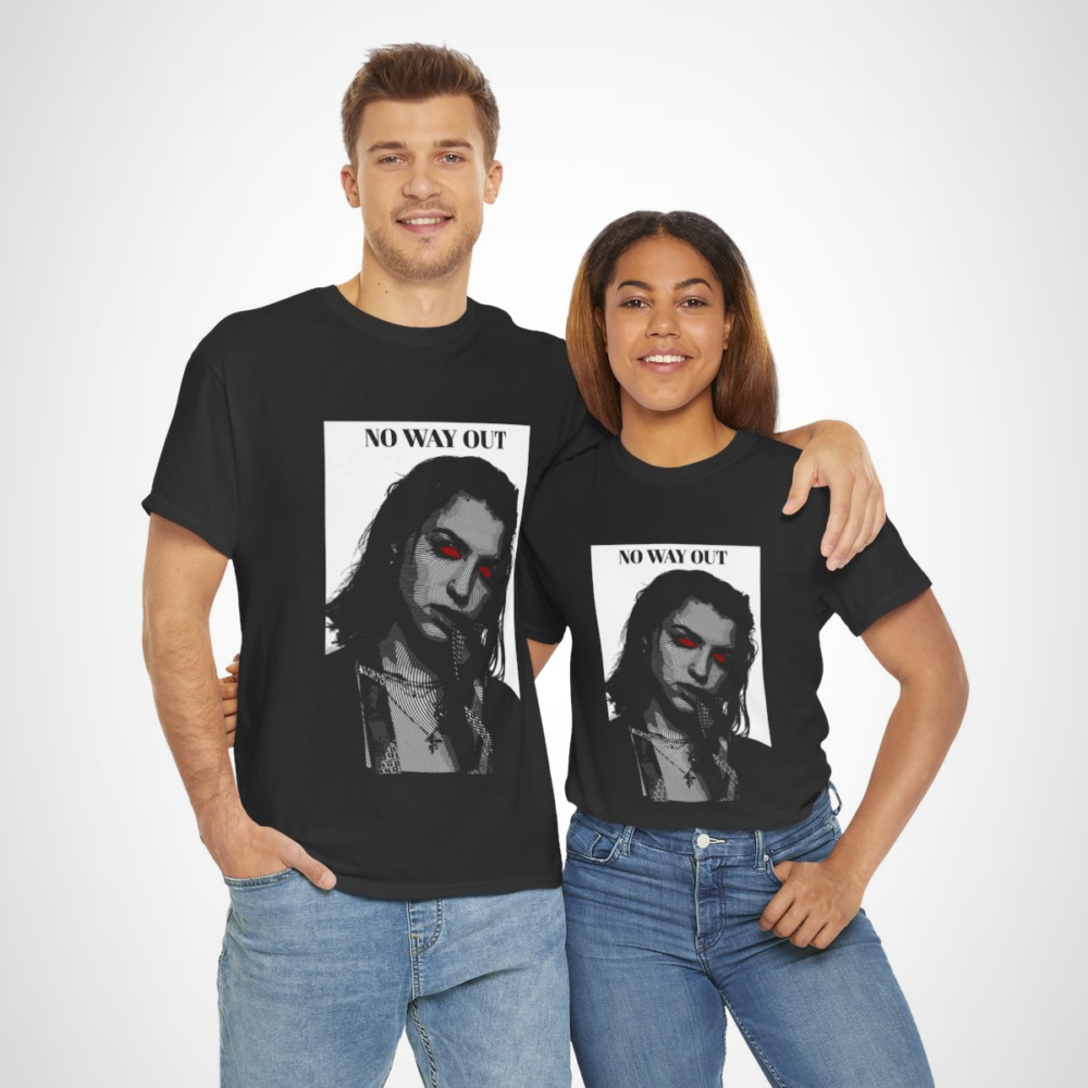 No Way Out Graphic Tee featuring bold red eyes design