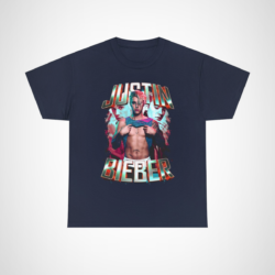 Justin Bieber Retro Graphic Tee showcasing vibrant design for music fans Navy colour