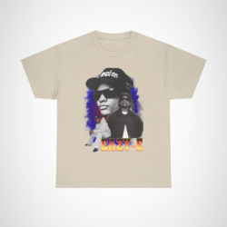 Eazy-E Iconic Rap Legend T-Shirt showcasing bold graphics and streetwear style Sand colour