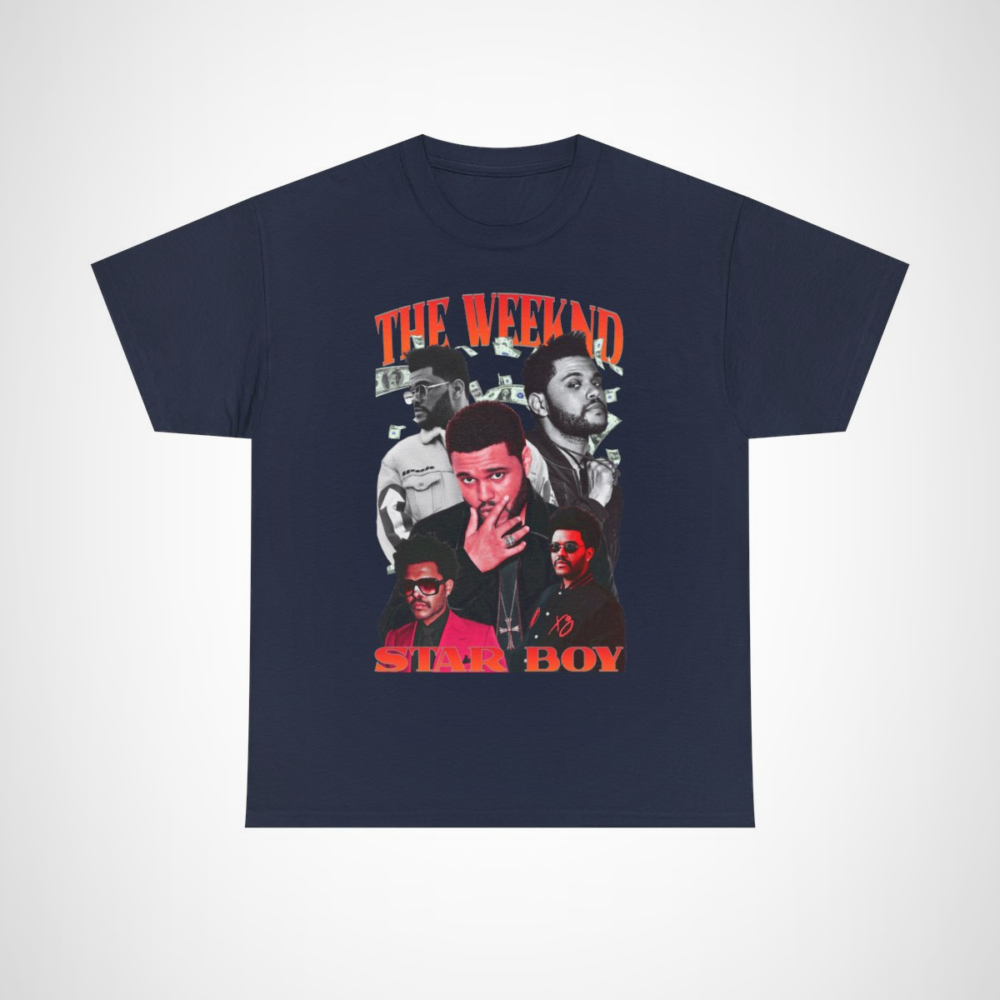 The Weeknd Star Boy graphic tee featuring vibrant design and soft fabric Navy colour