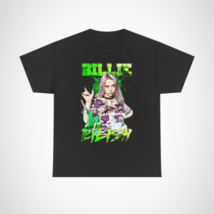 Billie Eilish vibrant camo graphic tee for fans Black colour