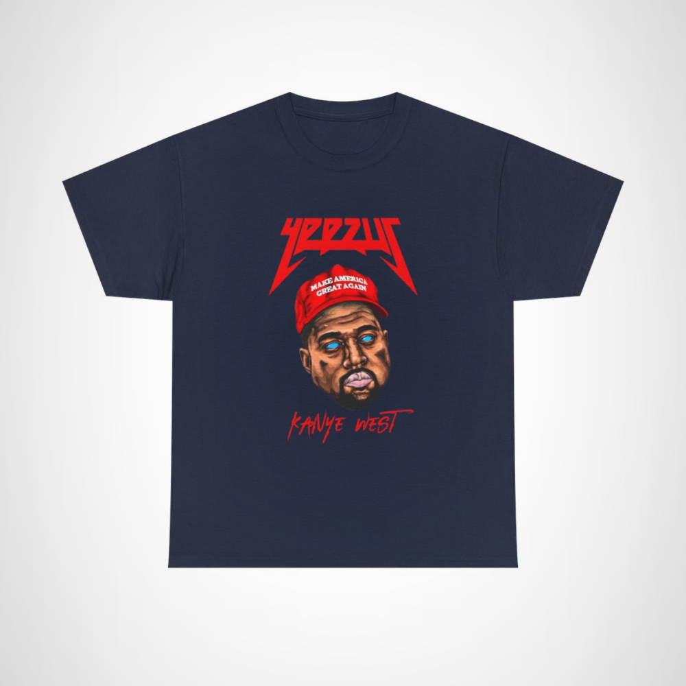 YEEZUS Kanye West 'Make America Great Again' T-Shirt featuring bold illustration and unique design Navy colour