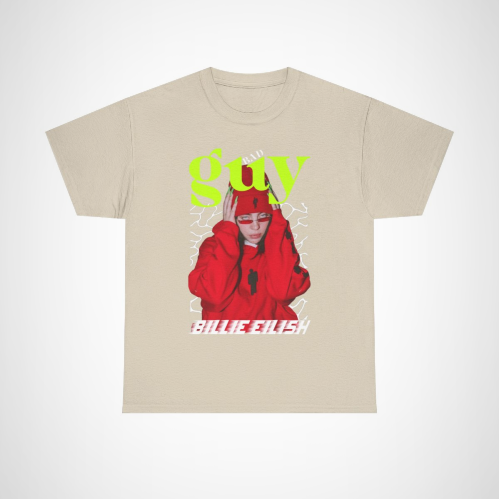 Billie Eilish inspired streetwear t-shirt with bold graphics Sand colour