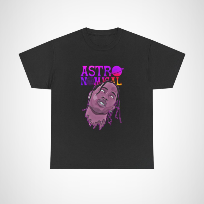 Astronomical Cosmic Vibes T-Shirt showcasing vibrant retro space art Black colour