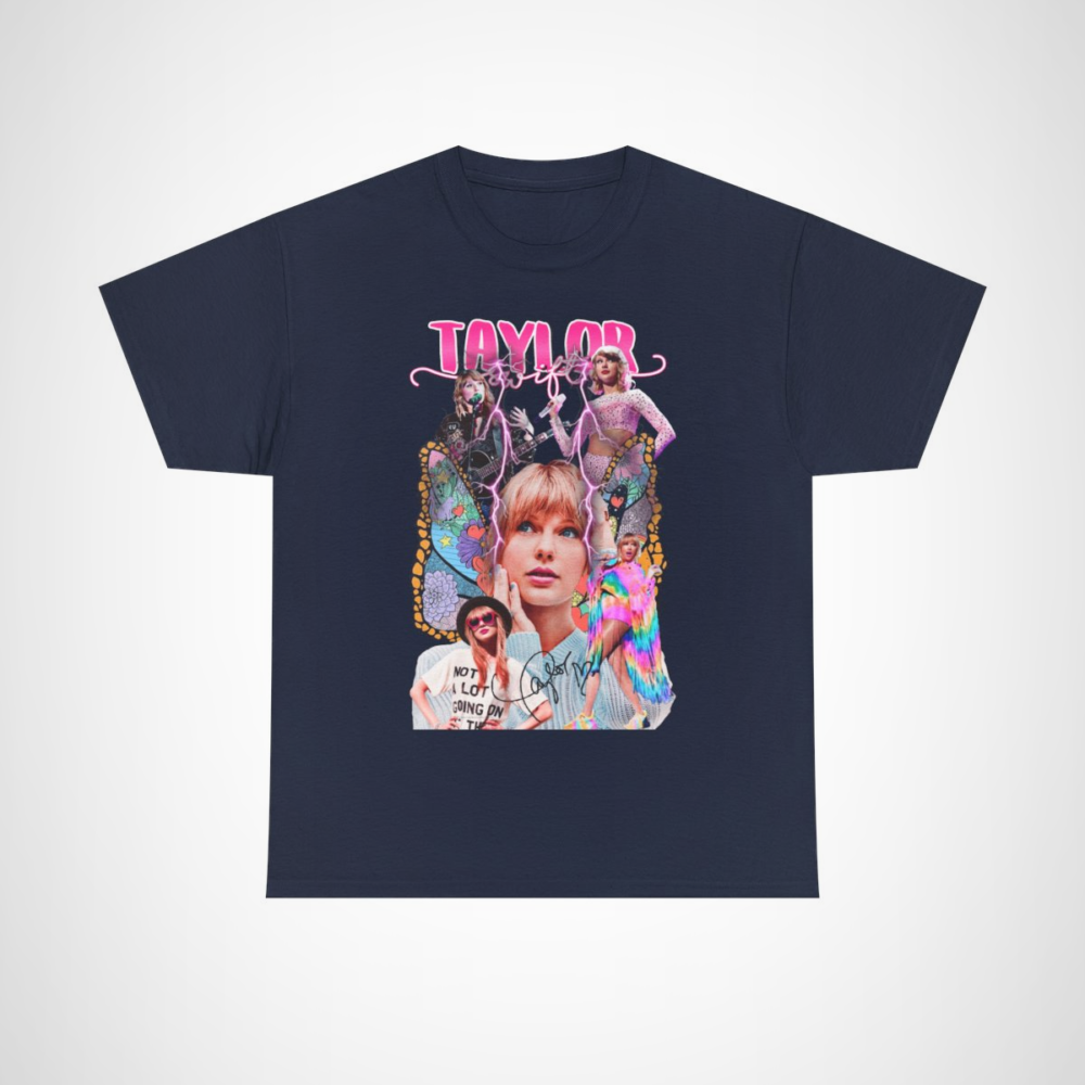 Taylor Swift Inspired Art Tee with colorful butterfly design Navy colour