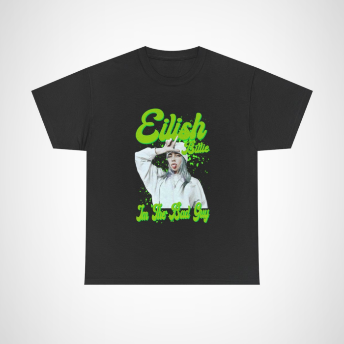 Billie Eilish 'I'm The Bad Guy' Graphic Tee showcasing vibrant green design Black colour