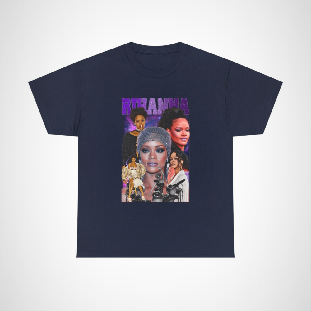 Stylish Rihanna Glamorous Collage T-Shirt showcasing iconic pop star images Navy colour