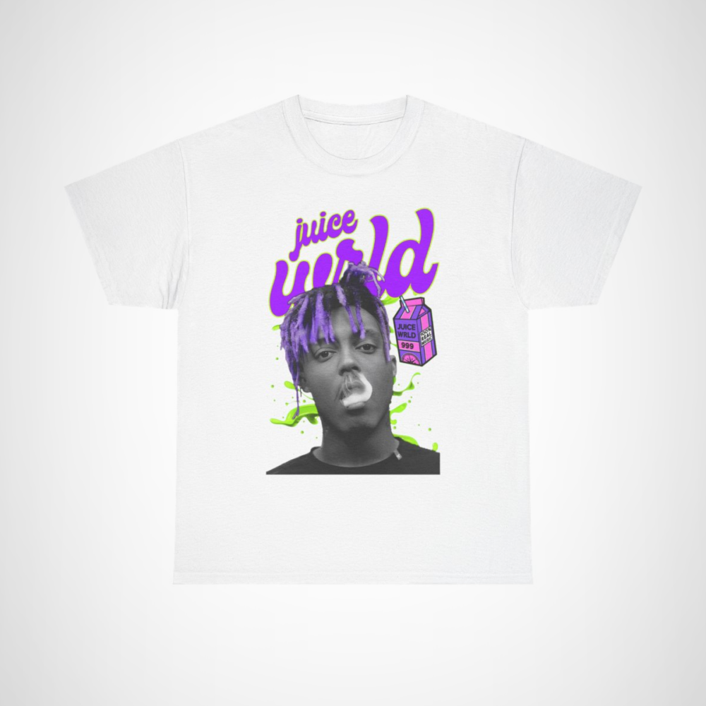 Juice WRLD 999 Graphic Tee showcasing a vibrant design with a playful milk carton White colour