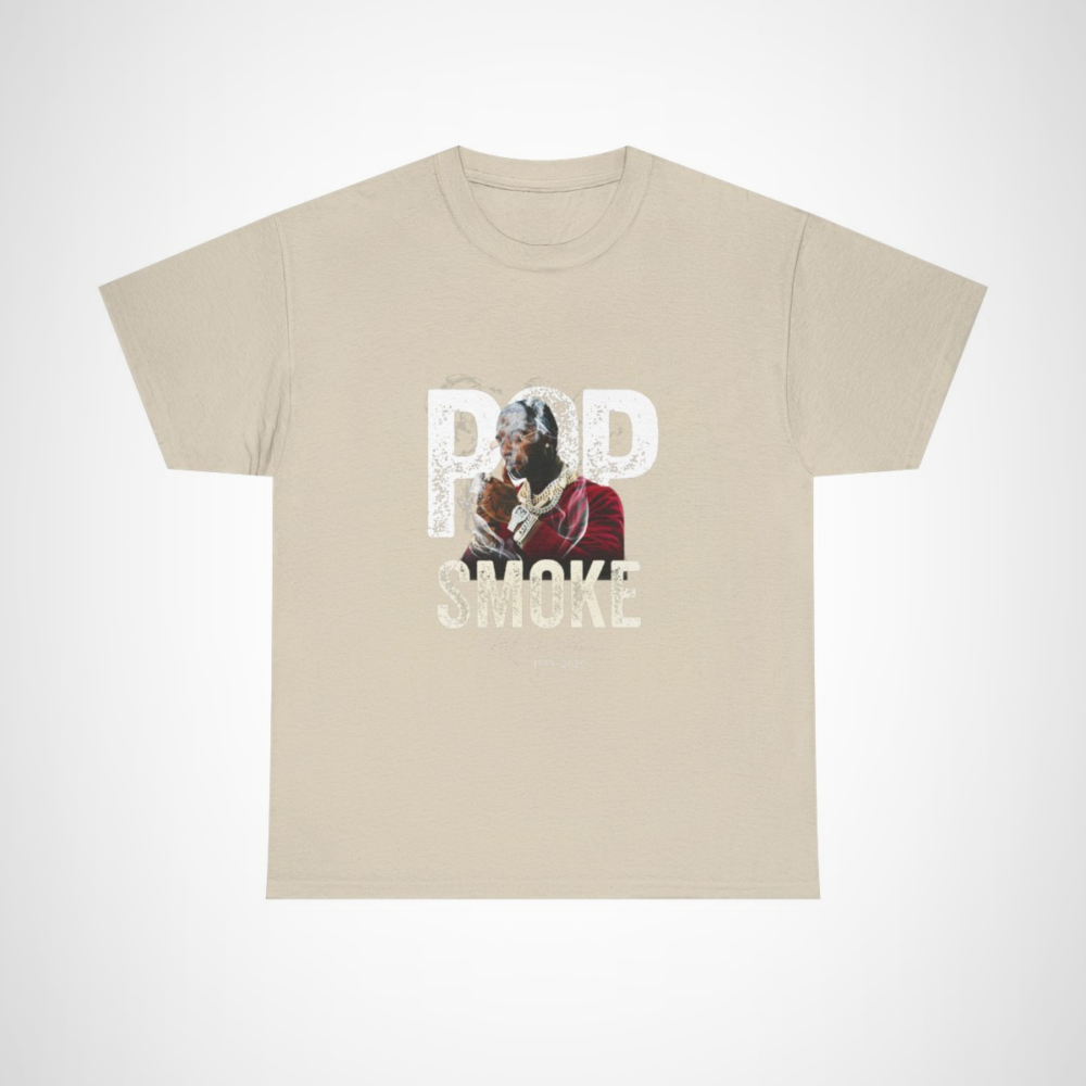Pop Smoke tribute t-shirt featuring unique graphics and heartfelt design Sand colour