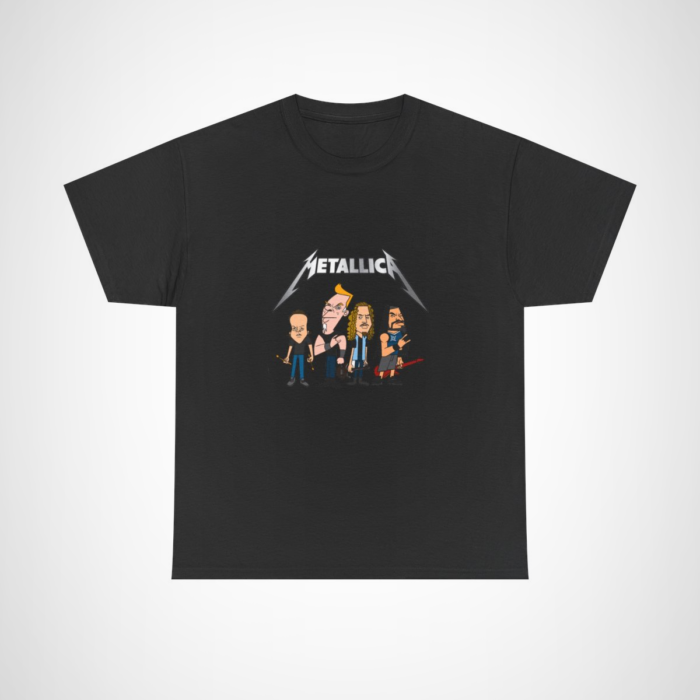 Metallica cartoon band t-shirt featuring vibrant design of the iconic rock band Black colour