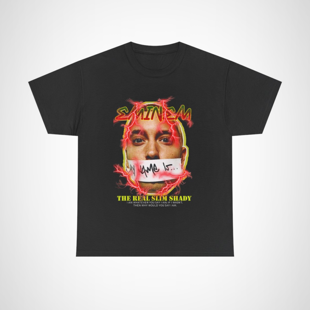 Eminem The Real Slim Shady Classic Tee with striking design and lyrics Black colour