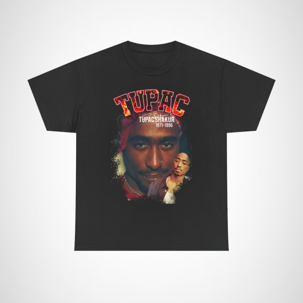 Legendary Tupac Shakur Graphic Tee showcasing vibrant imagery and tribute to hip-hop culture Black colour