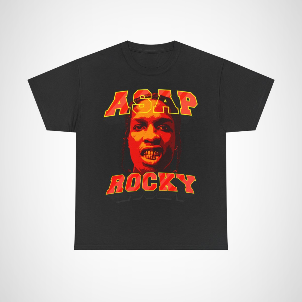 Vibrant ASAP Rocky graphic tee showcasing hip-hop culture and style Black colour