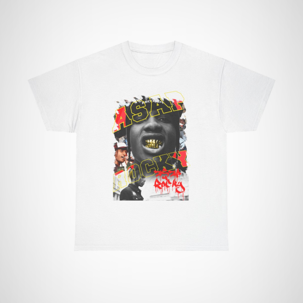 ASAP Rocky graphic tee featuring bold visuals and vibrant typography White colour