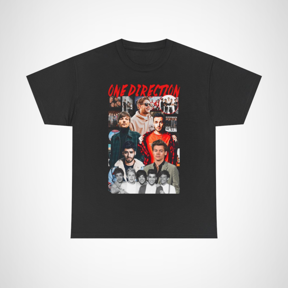 One Direction Vintage Collage T-Shirt featuring classic band photos Black colour