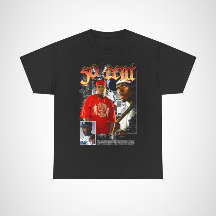 50 Cent graphic tee showcasing vibrant design and bold artwork Black colour