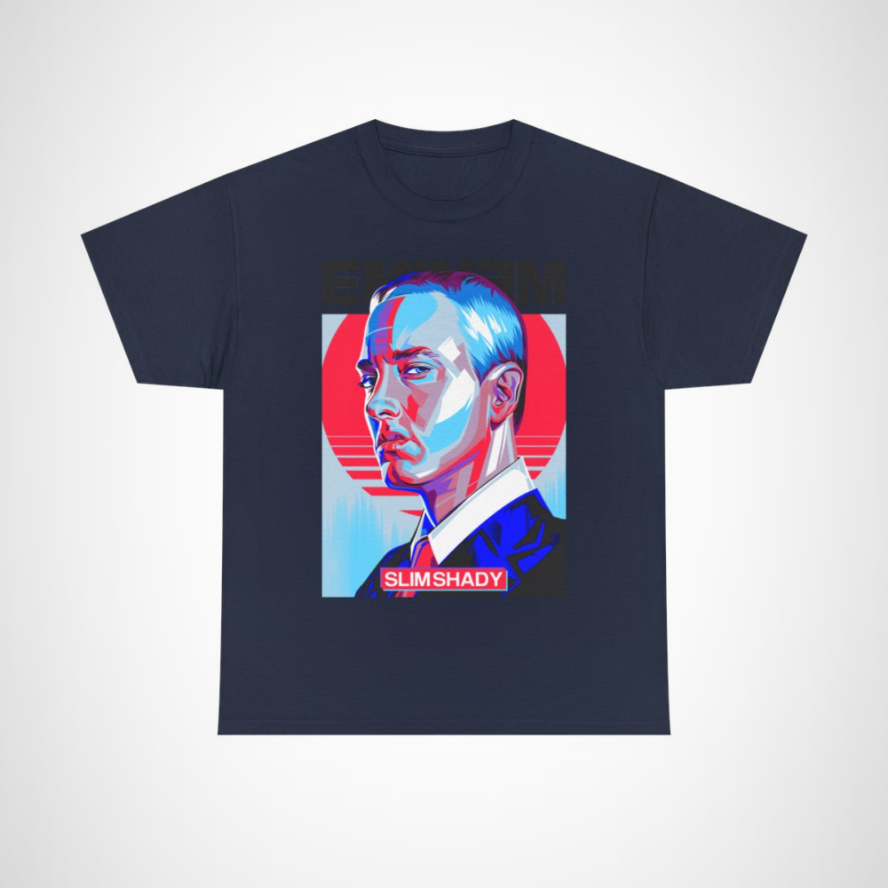 Slim Shady Pop Art T-Shirt featuring vibrant design inspired by hip-hop culture Navy colour
