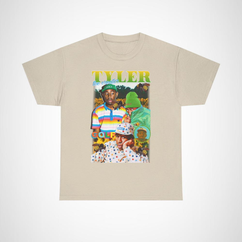 Vibrant Tyler the Creator inspired graphic t-shirt design Sand colour