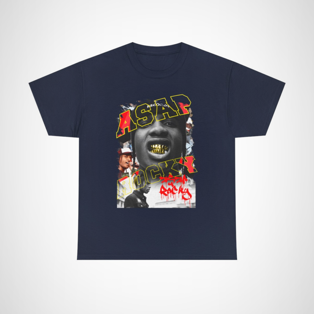 ASAP Rocky graphic tee featuring bold visuals and vibrant typography Navy colour