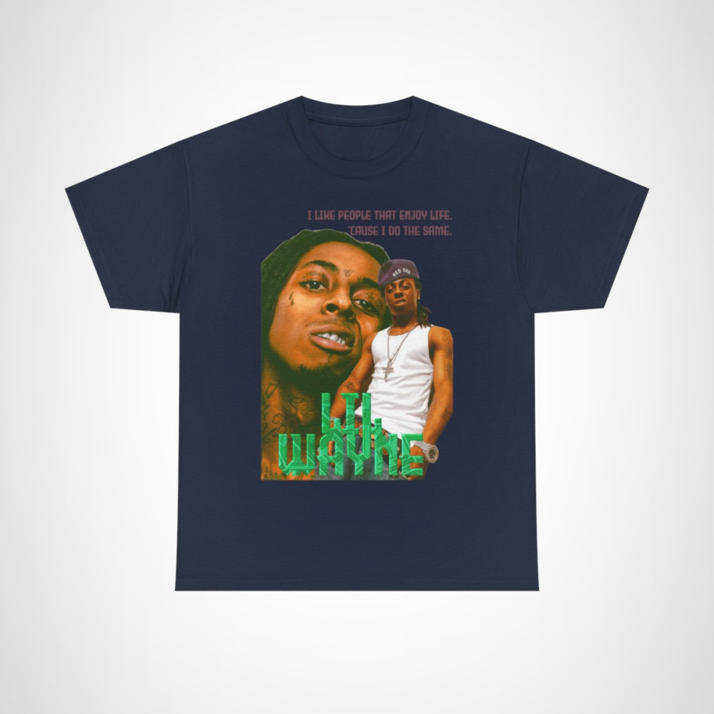 Lil Wayne Enjoy Life Quote T-Shirt featuring a vibrant design and inspiring quote Navy colour