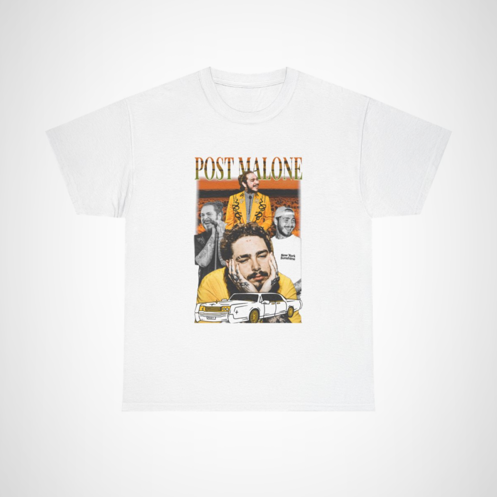 Post Malone Collage Graphic Tee showcasing vibrant imagery for music lovers White colour